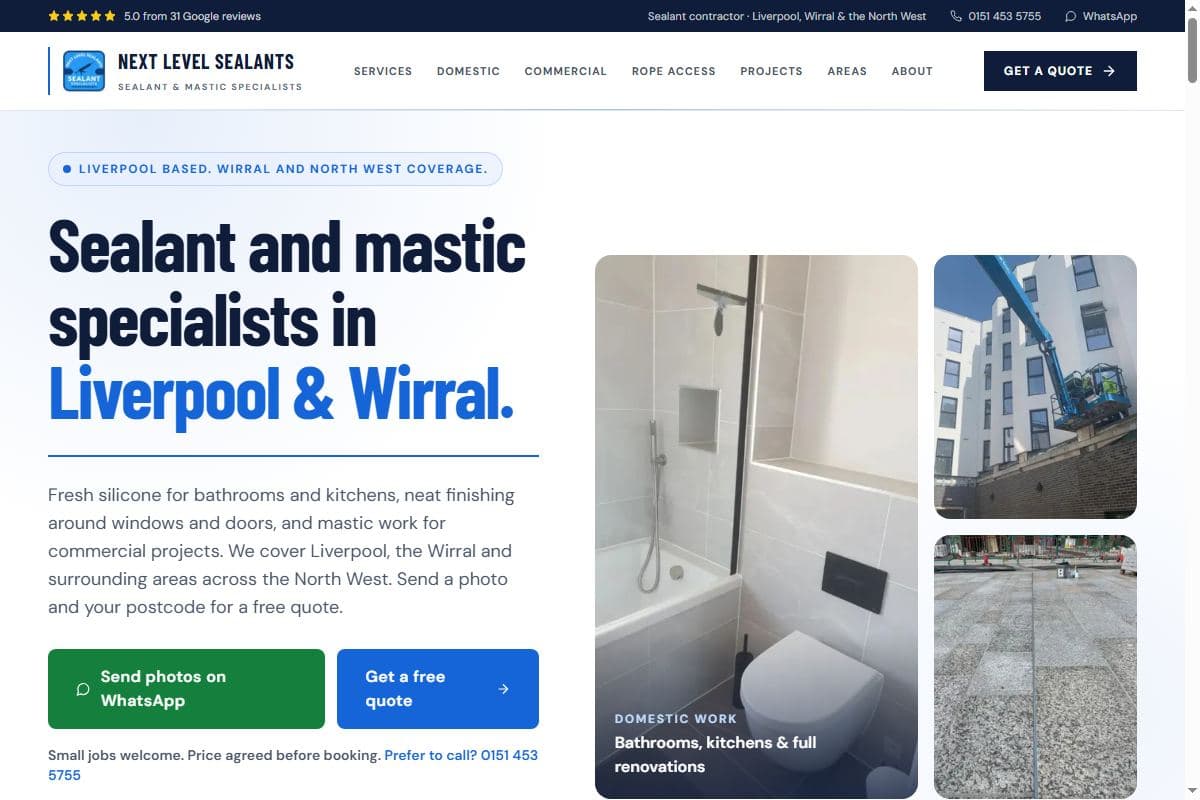 Next Level Sealants website homepage