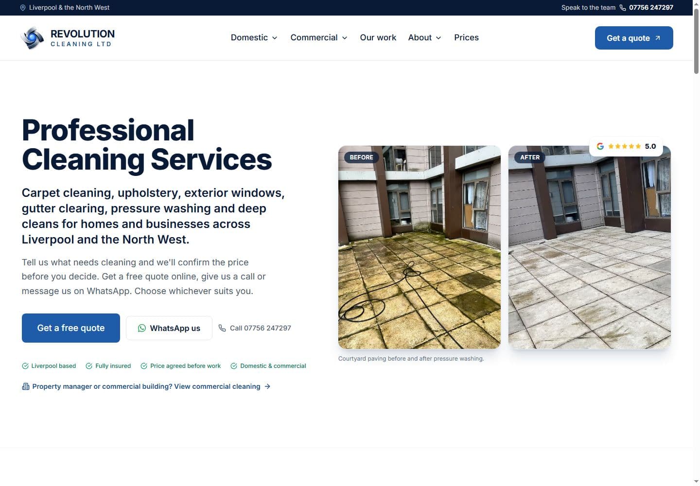 Revolution Cleaning website homepage